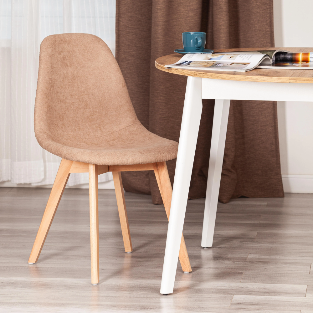 Стул CINDY SOFT (mod. C1021F1-1) - фактурный велюр/дерево бук, 55 х 48 х 83 см, Бежевый LY1701-4 / натуральный