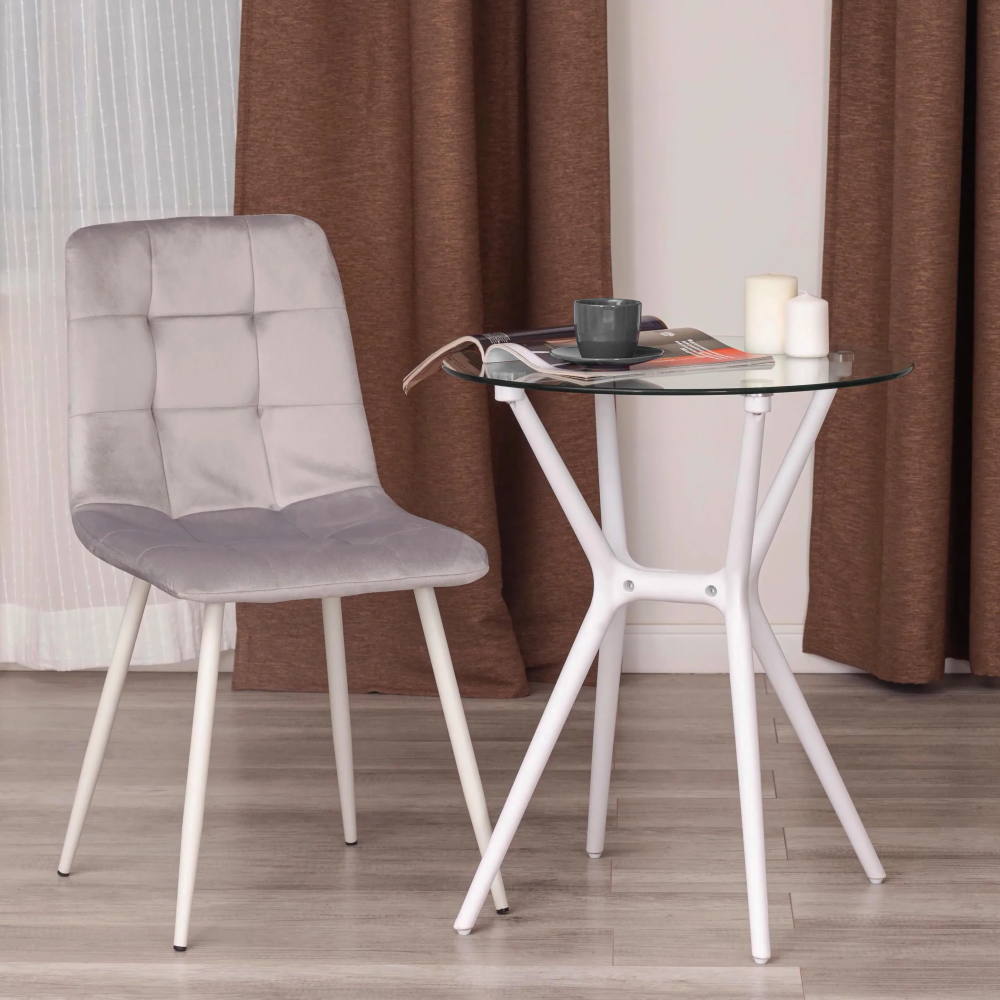 Стул CHILLY (mod. 7094-1) - вельвет/металл, 44,5х52,5х86 см, light grey (светло-серый) HLR14 / белый