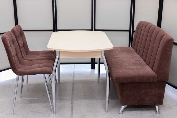 Диван, стол, 2 стула хром (серия Альт шоколад) Диван, стол, 2 стула хром (серия Альт шоколад) - Кухонные наборыССС