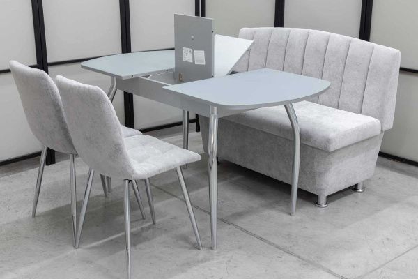 Диван, стол, 2 стула хром (серия Альт светло-серый) Диван, стол, 2 стула хром (серия Альт светло-серый) - Кухонные наборыССС