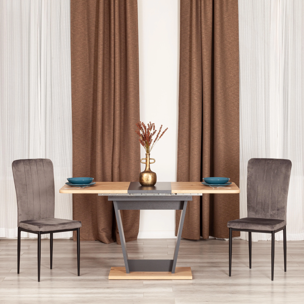 Стол обеденный FOX раздвижной - ЛДСП, 68.6x110-145x75 см, Дуб артисан/Графит