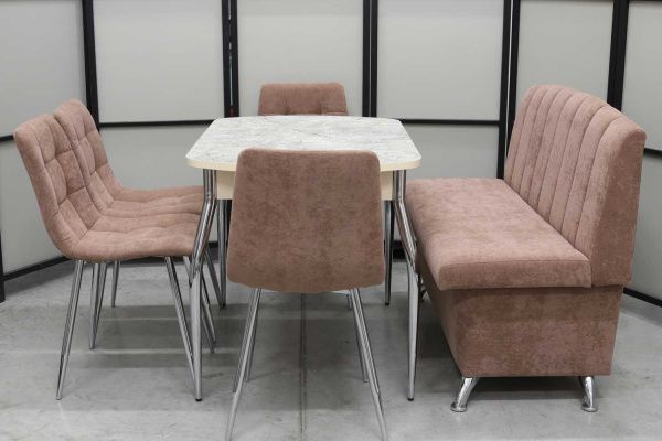 Обеденная группа Альт (диван Альт мокка, стол Милт и 4 стула Тетра) Обеденная группа Альт (диван Альт мокка, стол Милт и 4 стула Тетра) - Кухонные наборыССС