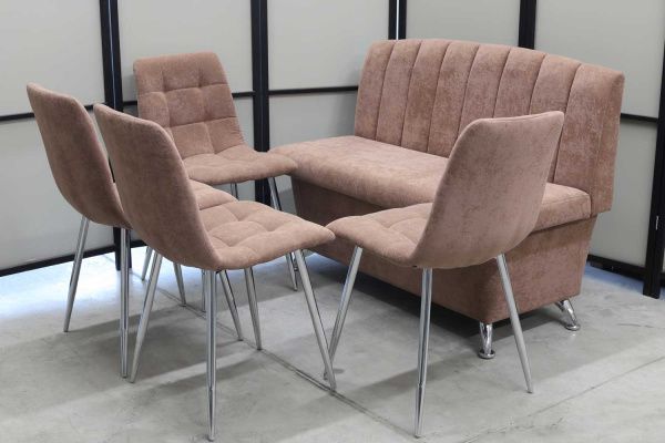 Диван, 4 стула хром (серия Альт мокка) Диван, 4 стула хром (серия Альт мокка) - Кухонные диваны