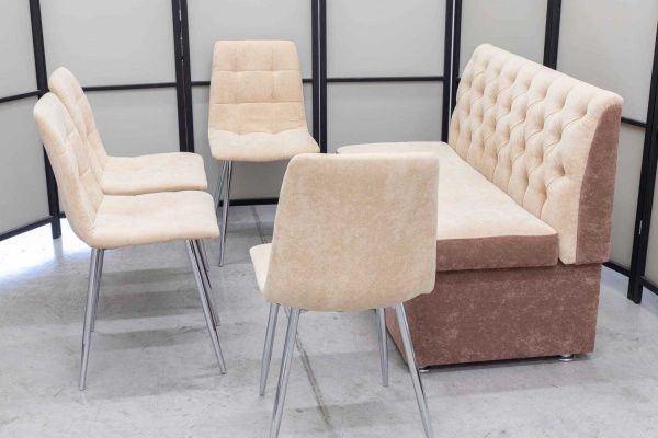 Диван, 4 стула (серия Монро бежевый) Диван, 4 стула (серия Монро бежевый) - Кухонные диваны