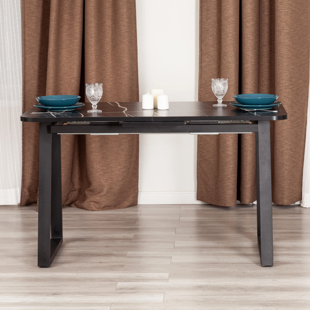 Стол MALTIDO - ЛДСП/HPL/металл, 130 х 75+30 х 75 см, Мрамор чёрный/чёрный