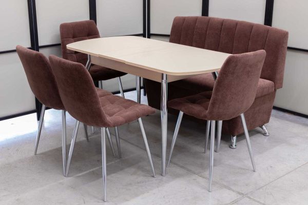 Диван, стол, 4 стула хром (серия Альт шоколад) Диван, стол, 4 стула хром (серия Альт шоколад) - Кухонные наборыССС