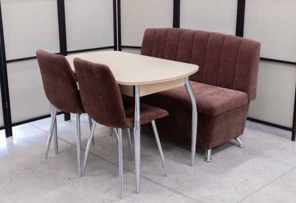 Диван, стол, 2 стула хром (серия Альт шоколад) Диван, стол, 2 стула хром (серия Альт шоколад) - Кухонные наборыССС