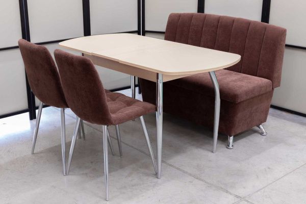 Диван, стол, 2 стула хром (серия Альт шоколад) Диван, стол, 2 стула хром (серия Альт шоколад) - Кухонные наборыССС