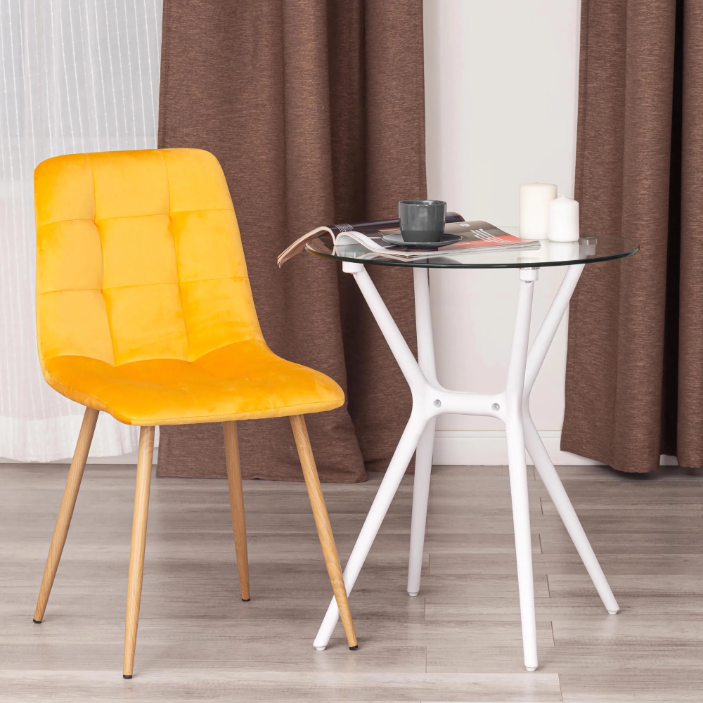 Стул CHILLY (mod. 7094-1) - вельвет/металл, 44,5х52,5х86 см, yellow (желтый) HLR41 / натуральный