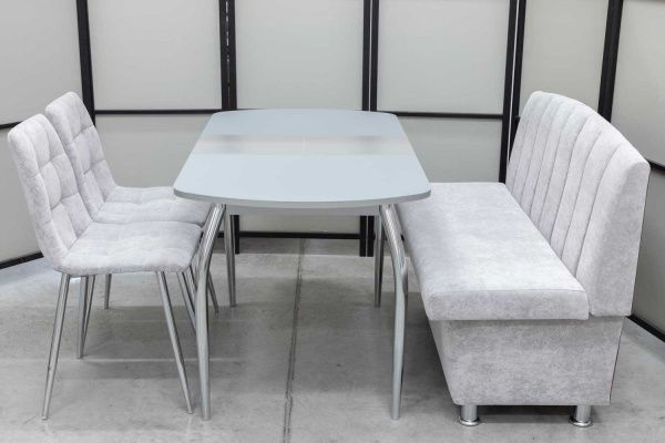 Диван, стол, 2 стула хром (серия Альт светло-серый) Диван, стол, 2 стула хром (серия Альт светло-серый) - Кухонные наборыССС
