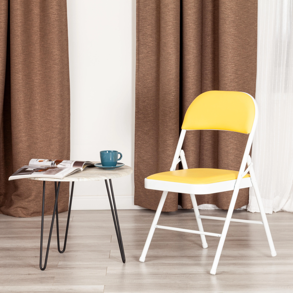 Стул складной FOLDER (mod. 3022G) - каркас: металл, сиденье/спинка: экокожа, 46.5 х 47.5 х 79 см, yellow (желтый) / white (белый)