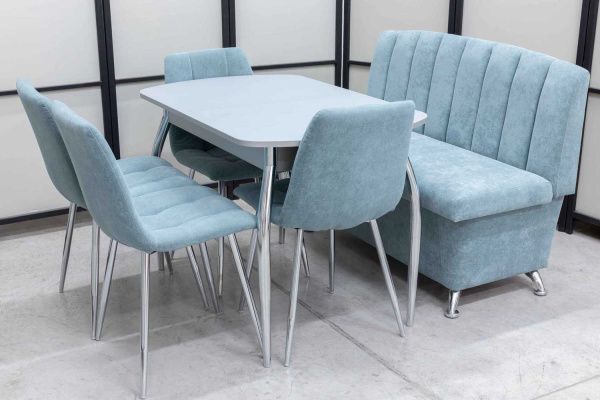 Диван, стол, 4 стула хром (серия Альт ментол) Диван, стол, 4 стула хром (серия Альт ментол) - Кухонные наборыССС