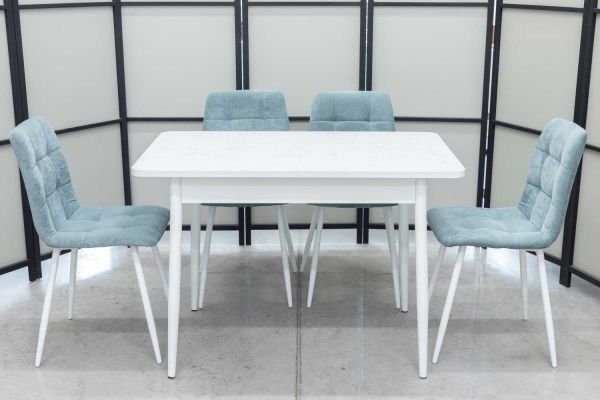 Обеденная группа (стол Ост белый и 4 стула Тетра ментол) Обеденная группа (стол Ост белый и 4 стула Тетра ментол) - Обеденные группыССС