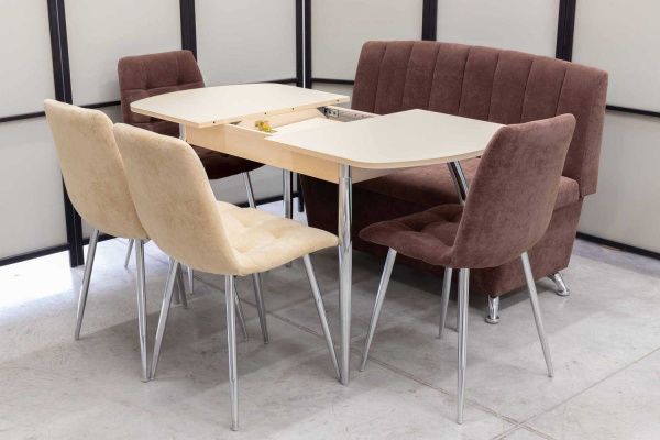 Диван, стол, 4 стула хром (серия Альт ассорти) Диван, стол, 4 стула хром (серия Альт ассорти) - Кухонные наборыССС