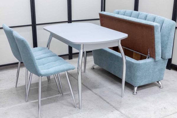 Диван, стол, 2 стула хром (серия Альт ментол) Диван, стол, 2 стула хром (серия Альт ментол) - Кухонные наборыССС