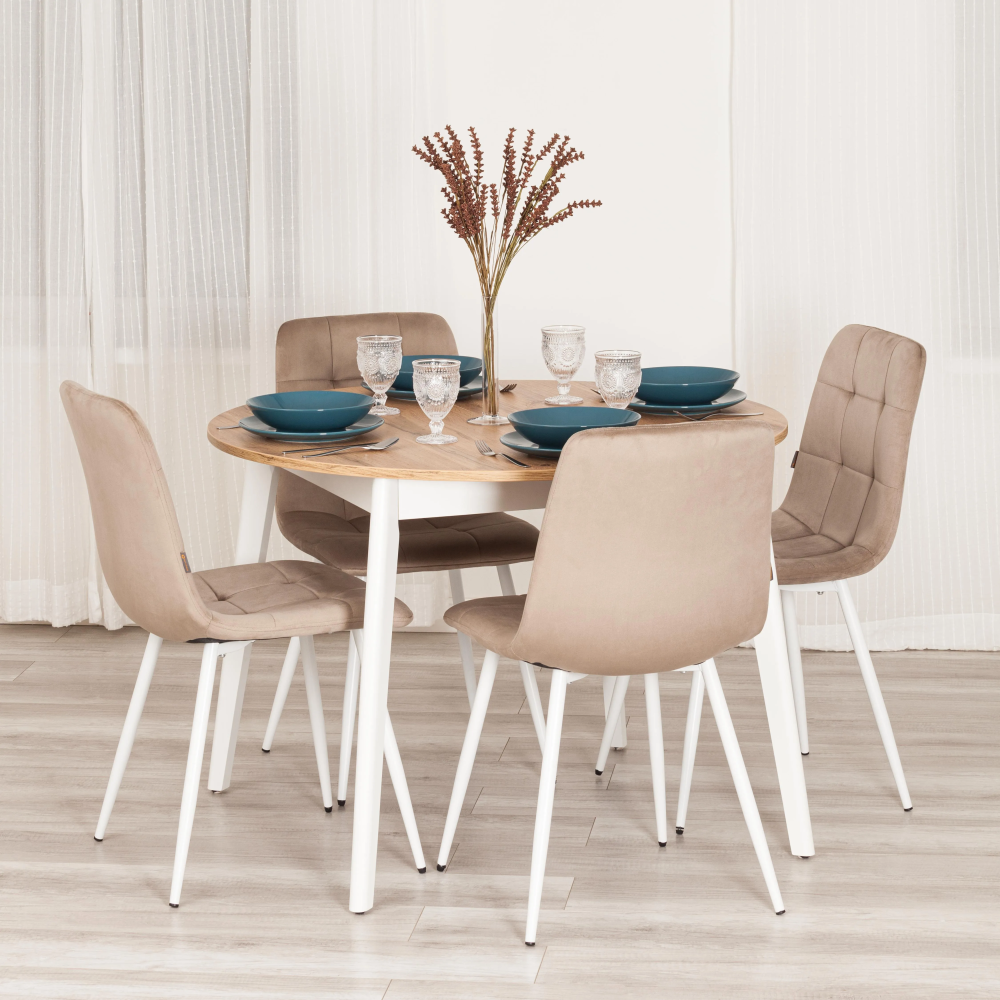 Стул CHILLY (mod. JSC-220) - Велюр/металл , 44,5х52,5х88 см, Beige (бежевый) HLR8 / белый