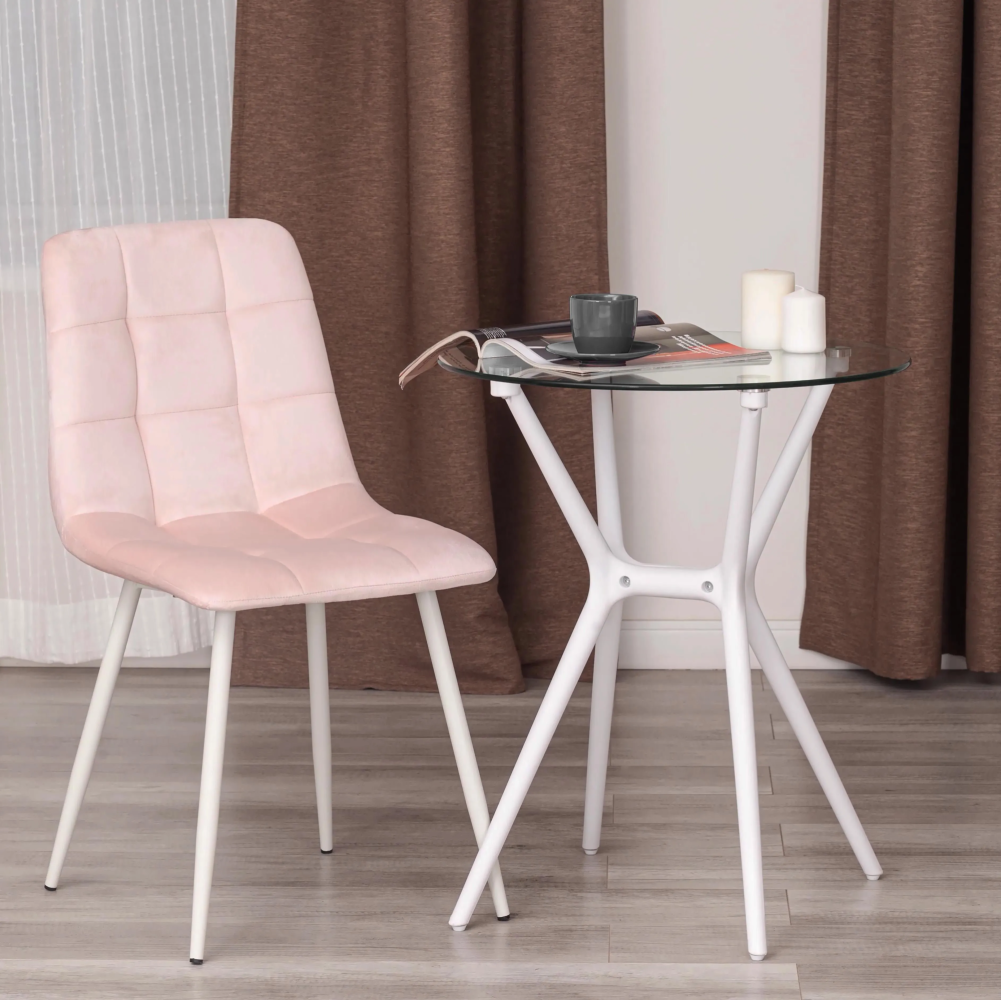 Стул CHILLY (mod. 7094-1) - вельвет/металл, 44,5х52,5х86 см, pink (розовый) HLR39 / белый