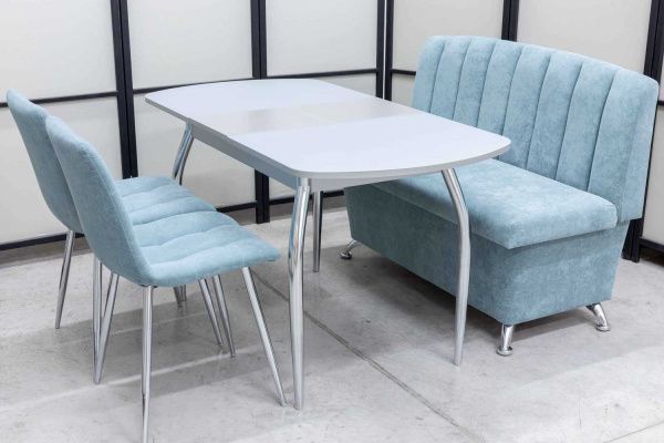 Диван, стол, 2 стула хром (серия Альт ментол) Диван, стол, 2 стула хром (серия Альт ментол) - Кухонные наборыССС