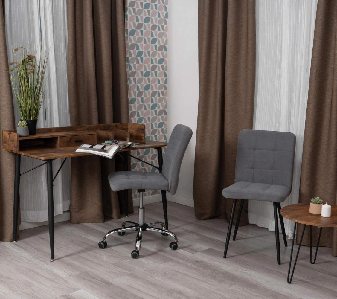 Комплект кресло + стул Medeo - LT, флок , серый/черный, 29, 45х56х89 см