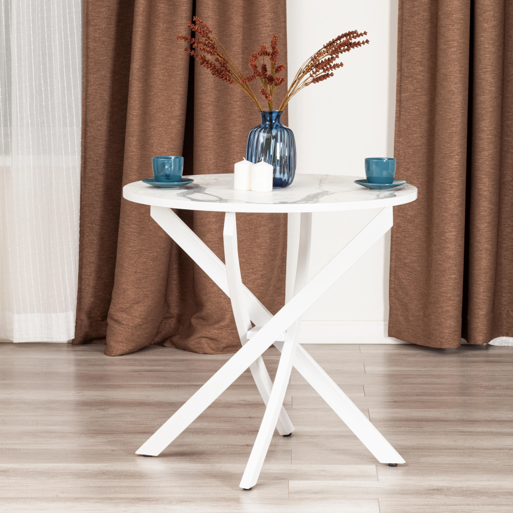 Стол MANZANA - ЛДСП/HPL/металл, 80 х 80 х 75 см, Мрамор светлый/белый