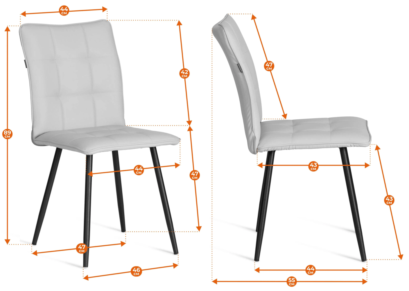 Стул обеденный Bari (2 шт. в упаковке) - LT, велюр, бежевый/черный, 7, 41х55х89 см