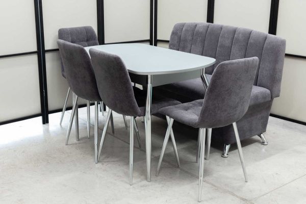 Диван, стол, 4 стула хром (серия Альт графит) Диван, стол, 4 стула хром (серия Альт графит) - Кухонные наборыССС