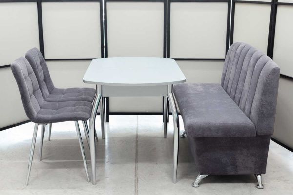 Диван, стол, 2 стула хром (серия Альт графит) Диван, стол, 2 стула хром (серия Альт графит) - Кухонные наборыССС