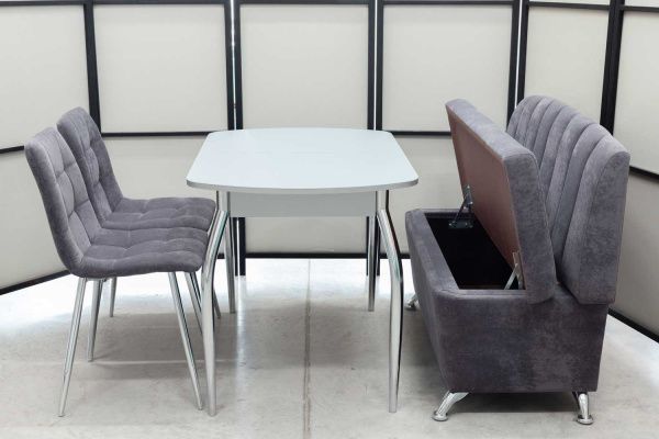 Диван, стол, 2 стула хром (серия Альт графит) Диван, стол, 2 стула хром (серия Альт графит) - Кухонные наборыССС