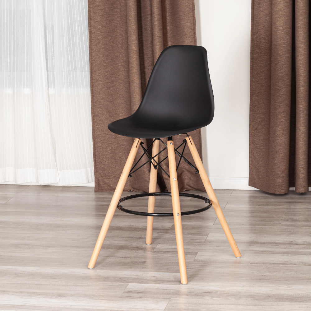 Стул барный Cindy Bar Chair (mod. 80-1) - дерево бук/металл/пластик, 50 х 51 х 109 см, Black (Черный) 3010/ натуральный