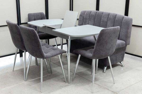 Диван, стол, 4 стула хром (серия Альт графит) Диван, стол, 4 стула хром (серия Альт графит) - Кухонные наборыССС