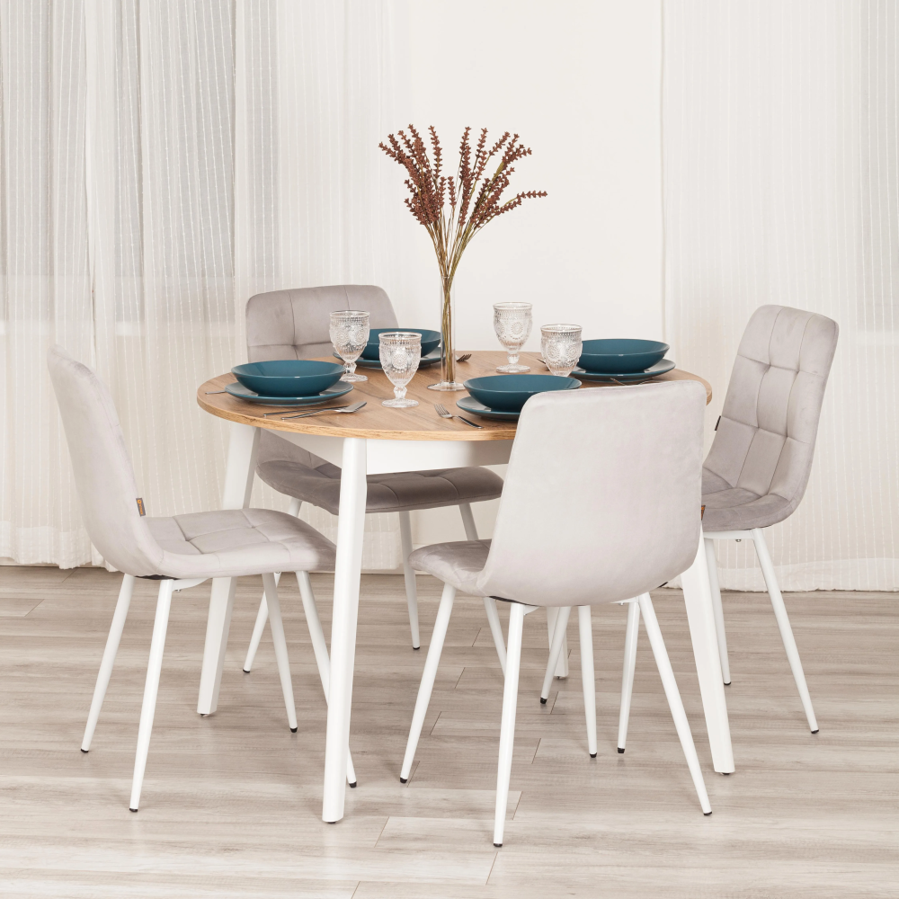 Стул CHILLY (mod. JSC-220) - Велюр/металл , 44,5х52,5х88 см, Light grey (светло-серый) HLR14 / белый