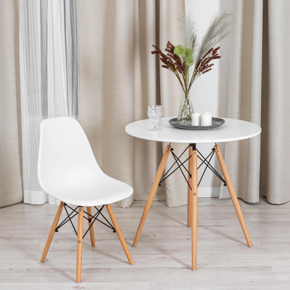 Стул CINDY (EAMES) (mod. 1801) - дерево бук/металл/сиденье пластик, 45x51x82 см, White (белый)