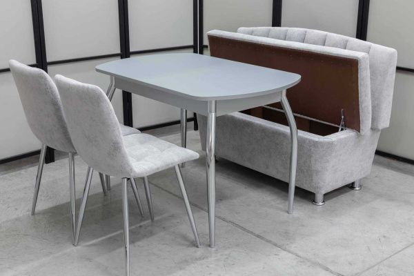 Диван, стол, 2 стула хром (серия Альт светло-серый) Диван, стол, 2 стула хром (серия Альт светло-серый) - Кухонные наборыССС