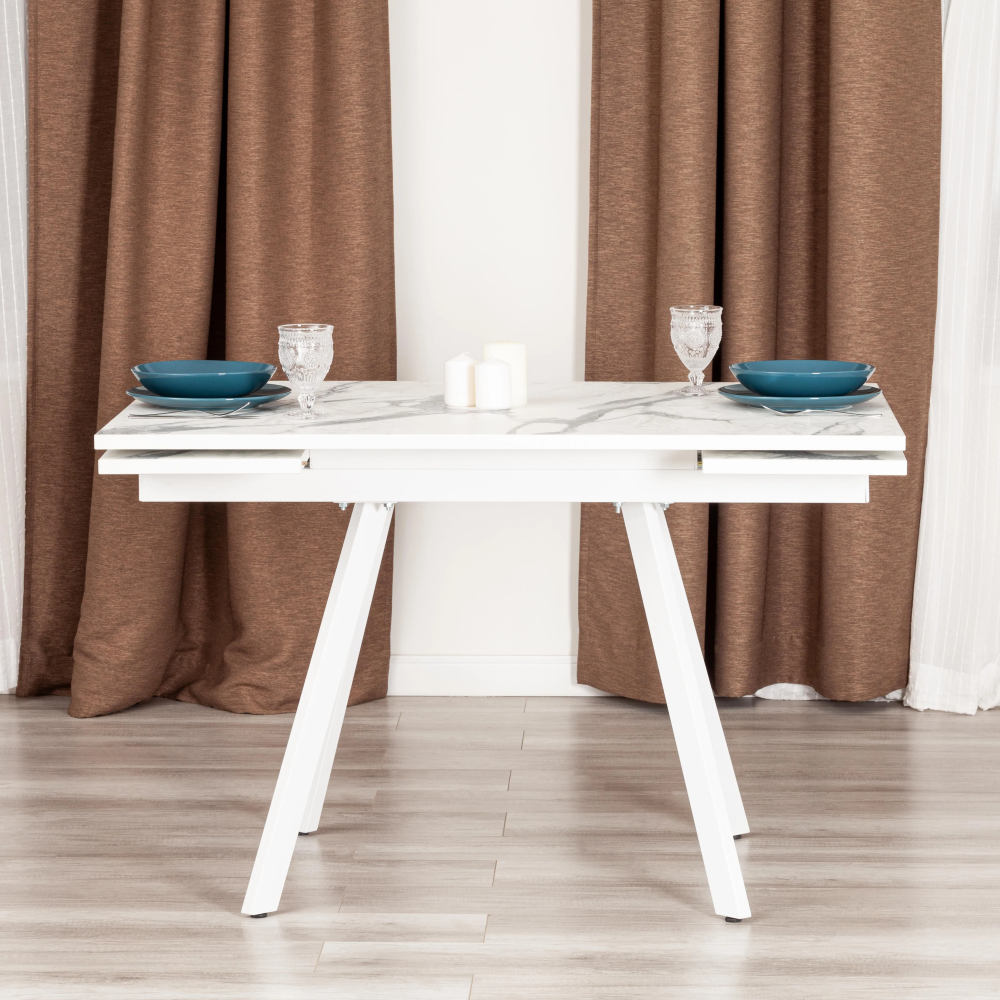 Стол VIGO - ЛДСП/HPL/металл,  120 x 80 x 30 х 30 х 75 см, Мрамор светлый/белый