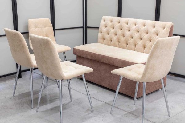 Диван, 4 стула (серия Монро бежевый) Диван, 4 стула (серия Монро бежевый) - Кухонные диваны