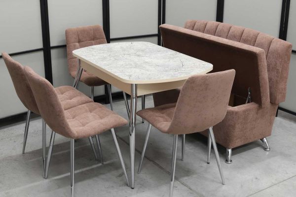 Обеденная группа Альт (диван Альт мокка, стол Милт и 4 стула Тетра) Обеденная группа Альт (диван Альт мокка, стол Милт и 4 стула Тетра) - Кухонные наборыССС