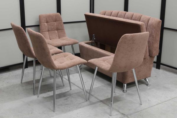 Диван, 4 стула хром (серия Альт мокка) Диван, 4 стула хром (серия Альт мокка) - Кухонные диваны