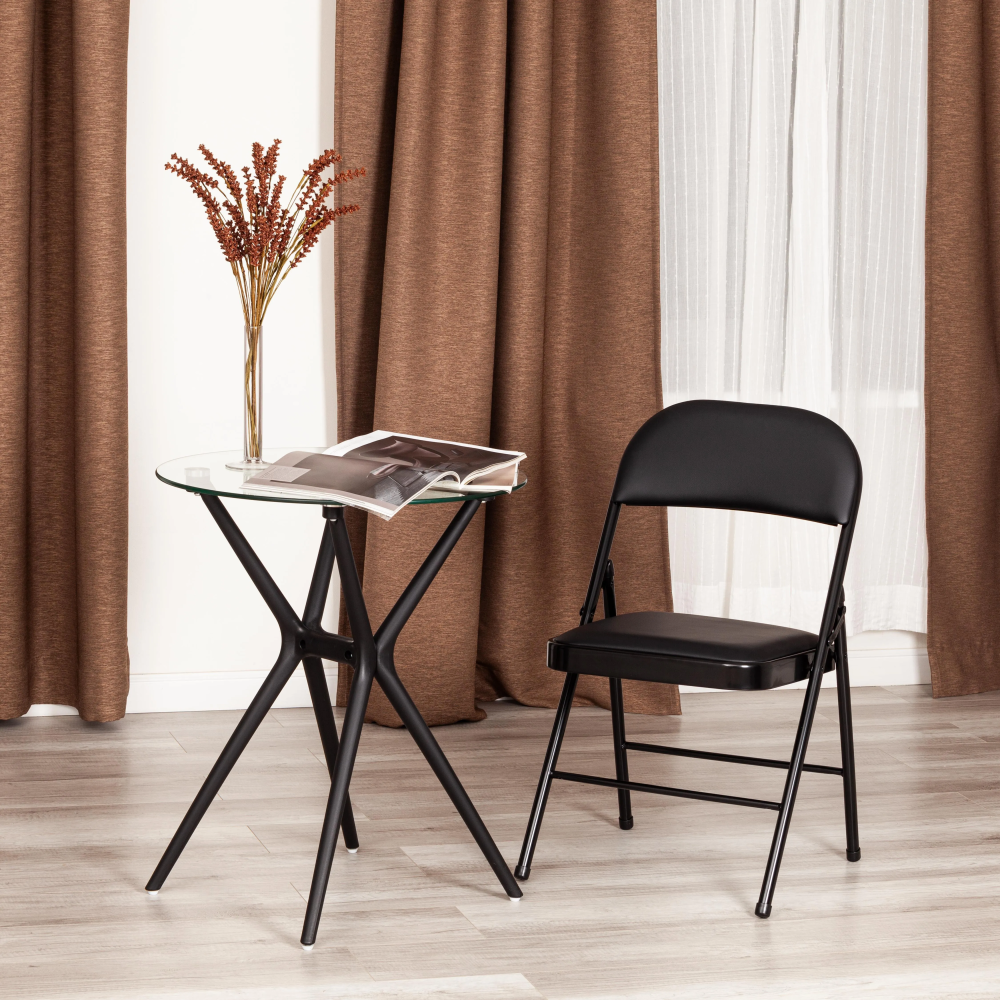 Стул складной FOLDER (mod. 3022G) - каркас: металл, сиденье/спинка: экокожа, 46.5 х 47.5 х 79 см, black (черный) / black (черный)