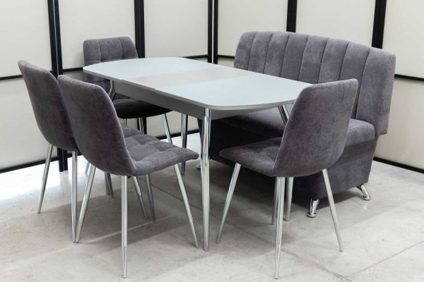 Диван, стол, 4 стула хром (серия Альт графит) Диван, стол, 4 стула хром (серия Альт графит) - Кухонные наборыССС