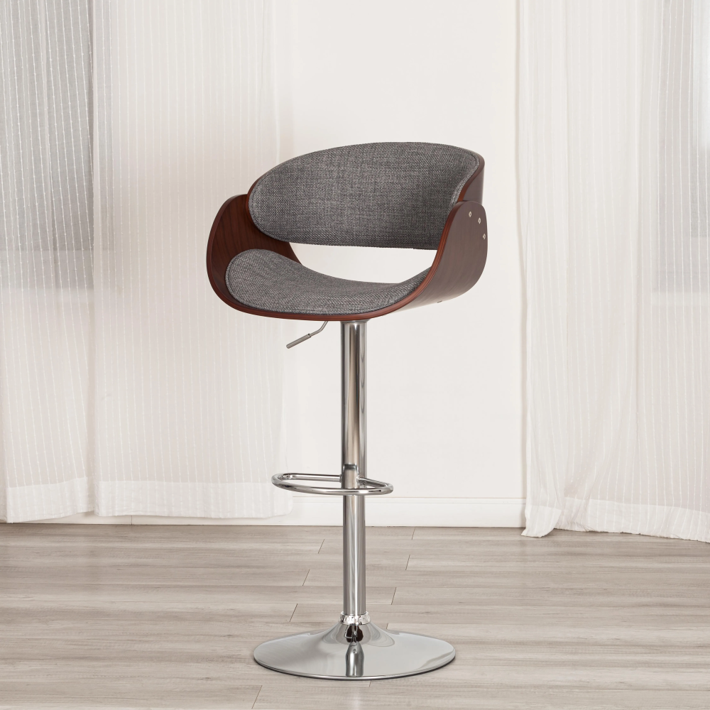 Барный стул LANDO (mod.4036) - металл/дерево/ткань, 59х51х93-114 см, высота сиденья 62-83 см, серый/орех/хром, Aimcasa 28