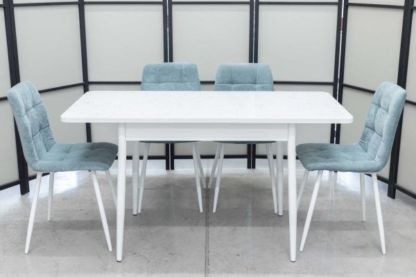 Обеденная группа (стол Ост белый и 4 стула Тетра ментол) Обеденная группа (стол Ост белый и 4 стула Тетра ментол) - Обеденные группыССС