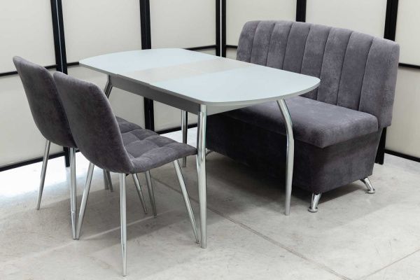 Диван, стол, 2 стула хром (серия Альт графит) Диван, стол, 2 стула хром (серия Альт графит) - Кухонные наборыССС