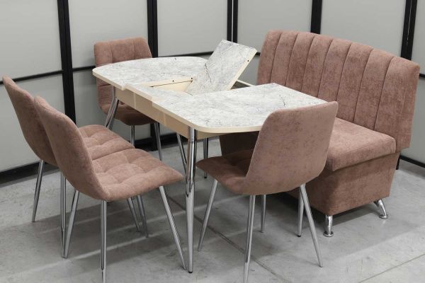 Обеденная группа Альт (диван Альт мокка, стол Милт и 4 стула Тетра) Обеденная группа Альт (диван Альт мокка, стол Милт и 4 стула Тетра) - Кухонные наборыССС