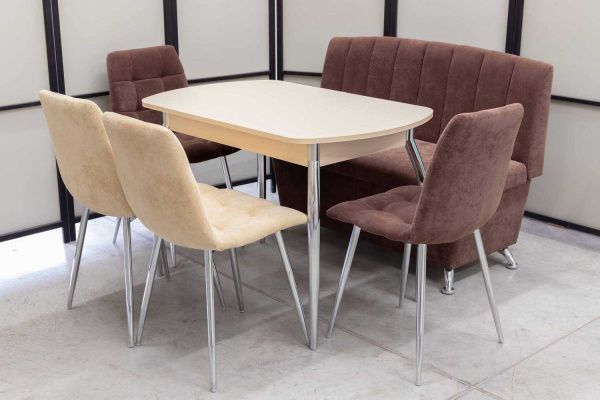 Диван, стол, 4 стула хром (серия Альт ассорти) Диван, стол, 4 стула хром (серия Альт ассорти) - Кухонные наборыССС