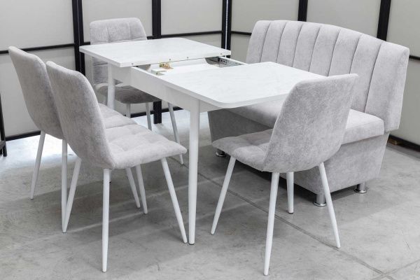 Диван, стол, 4 стула (серия Альт светло-серый) Диван, стол, 4 стула (серия Альт светло-серый) - Кухонные наборыССС