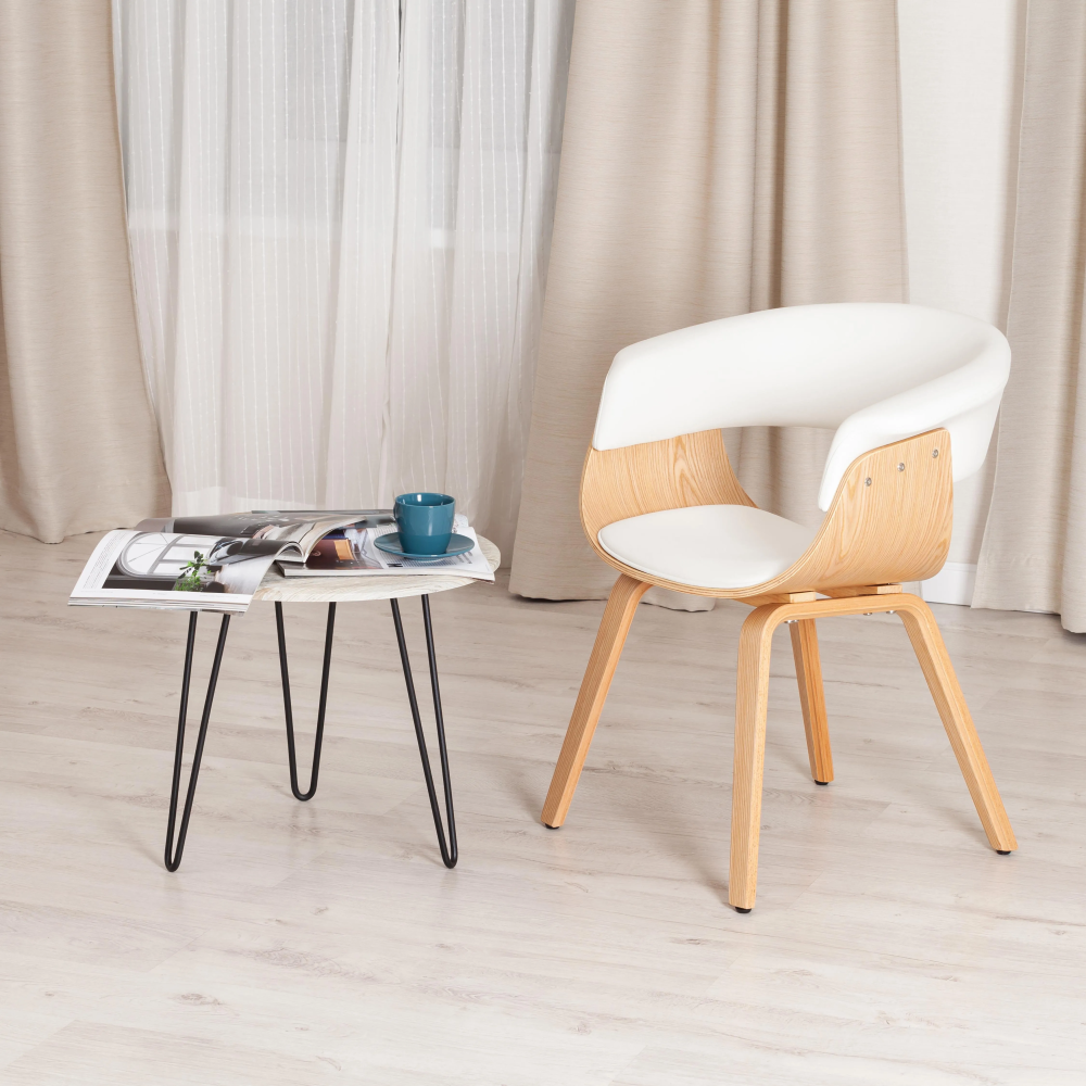 Стул VIMTA (mod.8021) - дерево / экокожа, 69х56х77 см, натуральный/белый