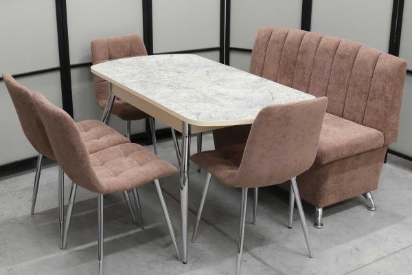 Обеденная группа Альт (диван Альт мокка, стол Милт и 4 стула Тетра) Обеденная группа Альт (диван Альт мокка, стол Милт и 4 стула Тетра) - Кухонные наборыССС