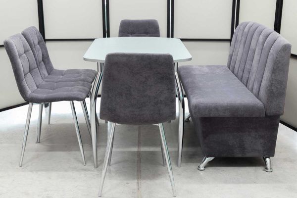 Диван, стол, 4 стула хром (серия Альт графит) Диван, стол, 4 стула хром (серия Альт графит) - Кухонные наборыССС