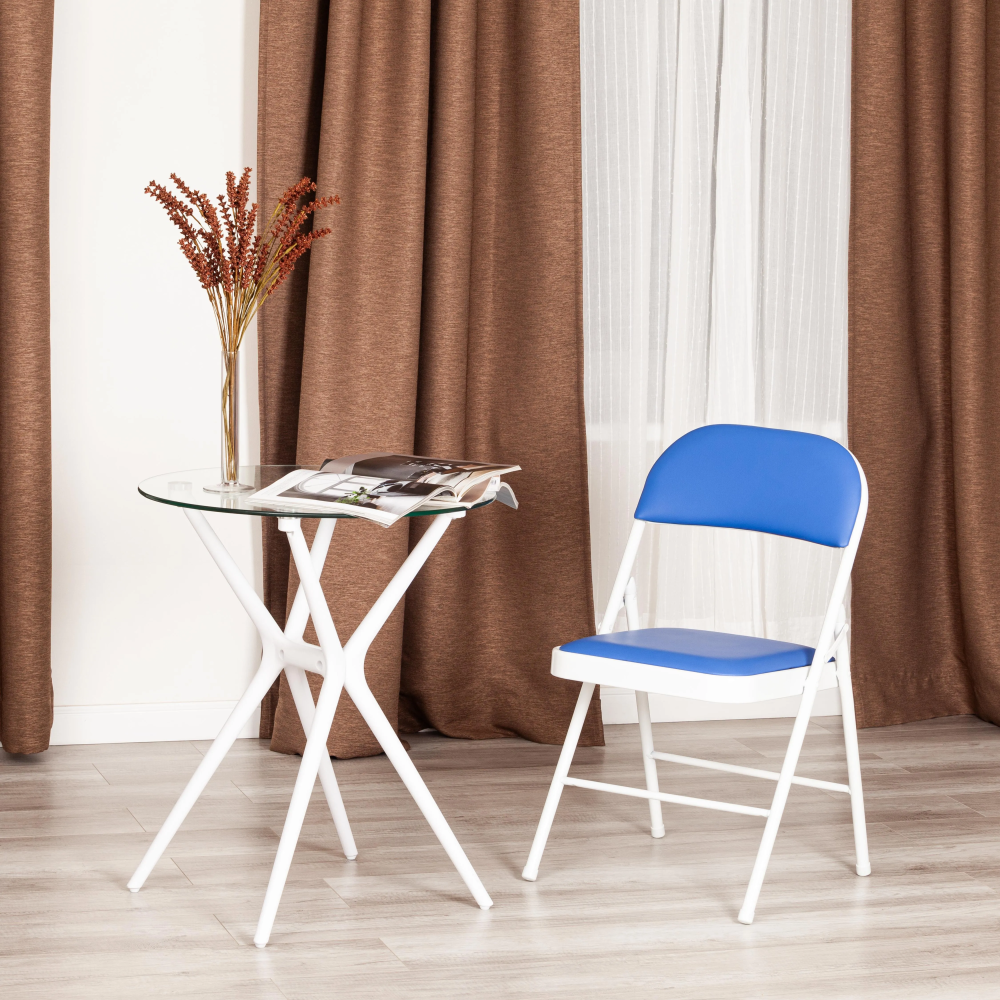 Стул складной FOLDER (mod. 3022G) - каркас: металл, сиденье/спинка: экокожа, 46.5 х 47.5 х 79 см, blue (синий) / white (белый)