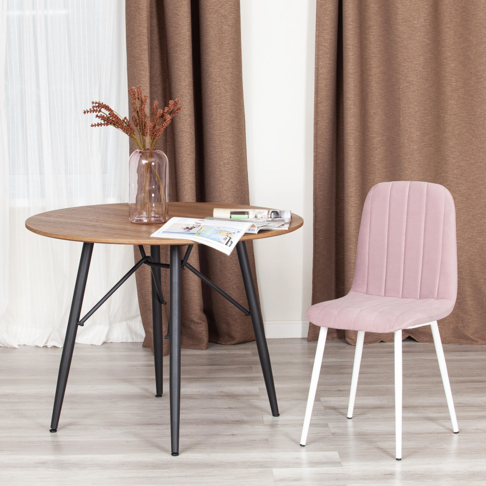 Стул ARC  - Велюр/металл , 46 х 52 х 88 см, пыльно-розовый/белый